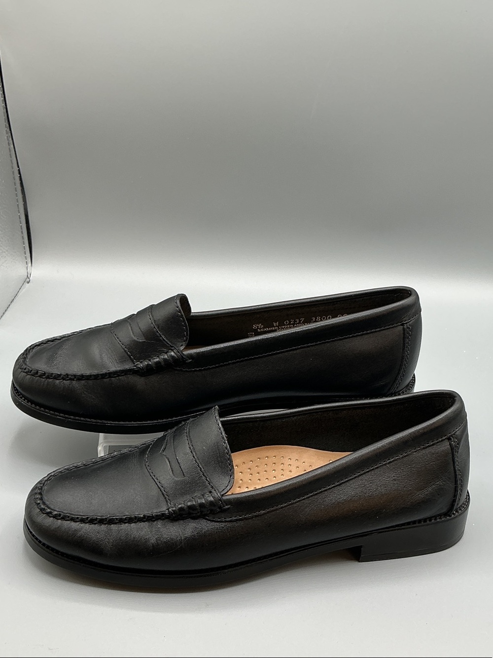 Women's Black Leather Penny Loafers - Picture 6 of 9